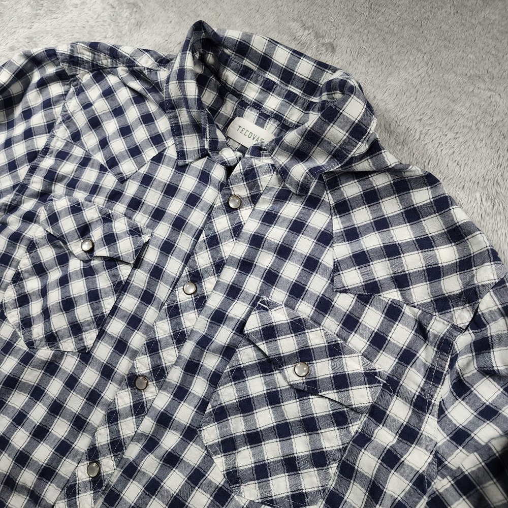 Tecovas Shirt Mens Medium Blue Plaid Flannel Long Sleeve Pearl Snap Western